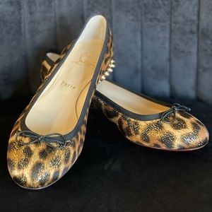 ❌SOLD❌ Christian Louboutin La Massine Spiked Leopard-Print Lurex Flats